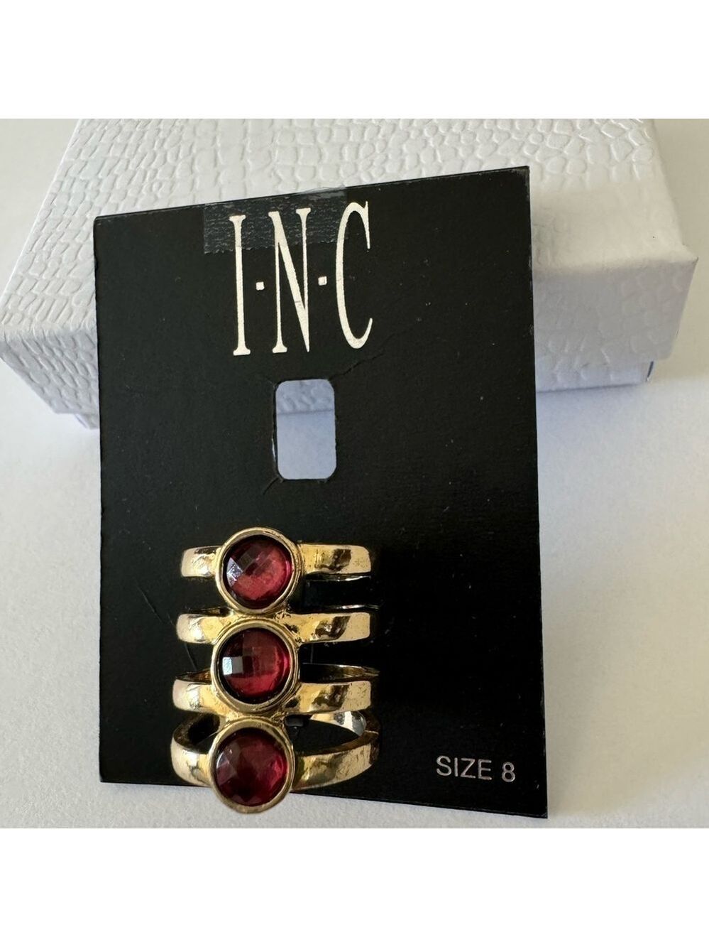 INC triple red gem stones Goldtone Ring Size 8